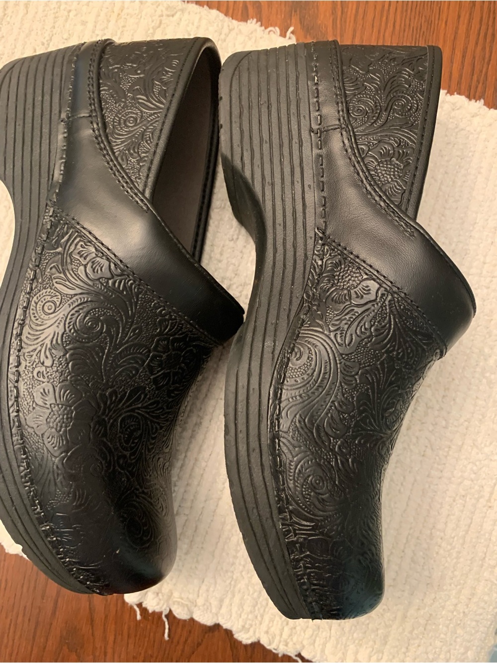 Dansko Black Embossed Leather Slip-On Clogs - Picture 6 of 11
